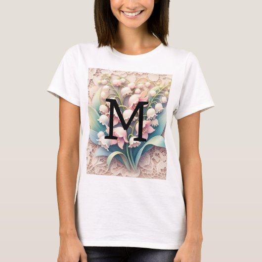 モノグラム レース 白スズラン 花 Tシャツ (正面)