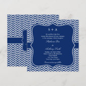 モノグラム ロイヤルブルー シェブロン柄 結婚式 招待状 (正面/裏面)