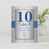 モノグラム ロイヤルブルー シルバー スワール ウェディング 招待状 (スタンド正面)