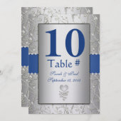 モノグラム ロイヤルブルー シルバー スワール 結婚式 招待状 (正面/裏面)