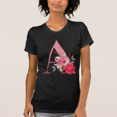 モノグラム ローズゴールド アルファベットA 水彩花 Tシャツ (正面)