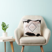 モノグラム ローズゴールド グリッター アゲート ブラック ホワイト スワール クッション (椅子)