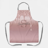 モノグラム ローズゴールド グリッター ドリップ ブラッシュ ピンク トレンディ エプロン (正面)