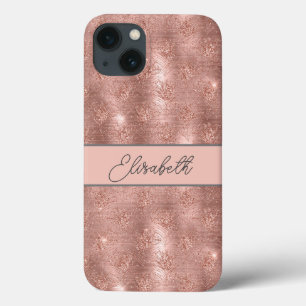 モノグラム ローズゴールド スパークル ギター グレー ピンク トレンド iPhone 13ケース