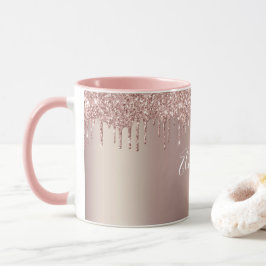 モノグラム ローズゴールド ピンクラメ コーヒー マグカップ