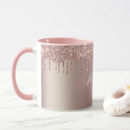 モノグラム ローズゴールド ピンクラメ コーヒー マグカップ (ドーナツ)