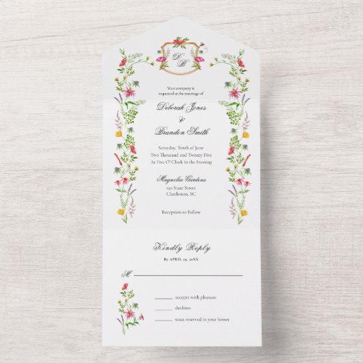 モノグラム ワイルドフラワーズ ガーデン ウォーターカラー オールインワン招待状 (内側)