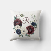 モノグラム ワインレッド マロン ネイビーブルー ホワイト フラワーパターン クッション (裏面)