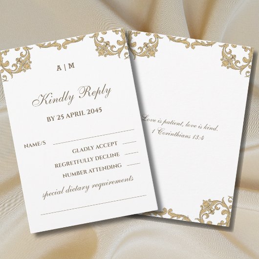 モノグラム ヴィクトリアン キリスト教 結婚式 RSVP カード