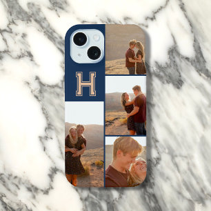 モノグラム 写真 ボールド ネイビーブルー iPhone 15ケース
