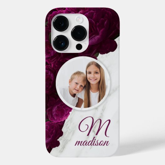 モノグラム 写真 モダン フラワー 大理石風 カスタム 名前 Case-Mate iPhoneケース (裏面)