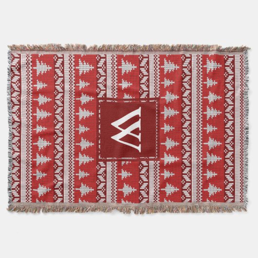 モノグラム – 北赤と白アルパインモミの木 スローブランケット (正面)