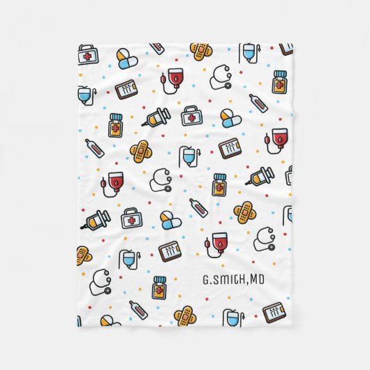 モノグラム.医療パターン。医師とナース フリースブランケット (正面)