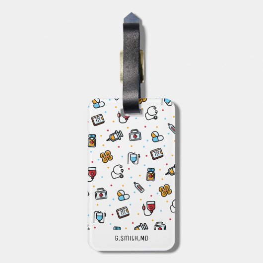 モノグラム.医療パターン。医師とナース ラゲッジタグ (裏面縦)