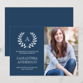 モノグラム 卒業おめでとうのご案内 - ネイビー 案内状 (正面/裏面)