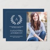 モノグラム 卒業おめでとう - ネイビー 案内状 (正面/裏面)