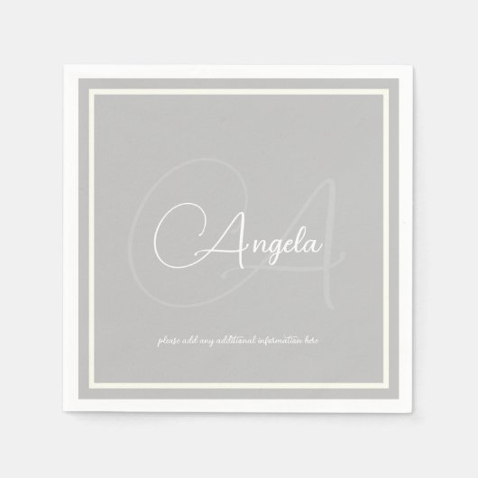 モノグラム(名前とイニシャル)グレー標準ナプキン スタンダードカクテルナプキン (正面)