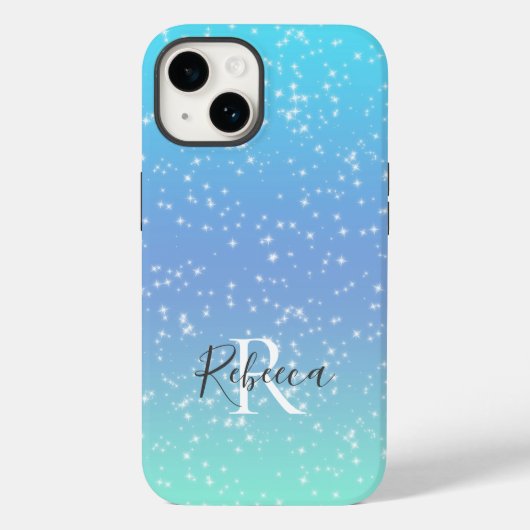 モノグラム 名前イニシャル 青 緑 スパークル ガーリー Case-Mate iPhoneケース (裏面)