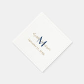 モノグラム 名前イニシャル 青 金 結婚式 スタンダードカクテルナプキン (角)
