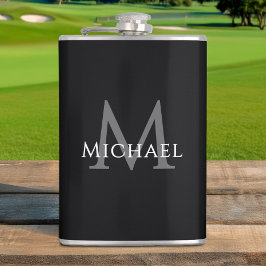 モノグラム 名前イニシャル 黒 グレー カスタム フラスク