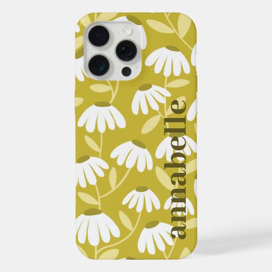 モノグラム 名前入り ダークゴールド オリーブ フローラル柄 iPhoneケース (裏面)