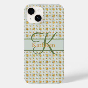 モノグラム 名前 はじめの文字 イエロー グリーン 花 Case-Mate iPhone 14ケース