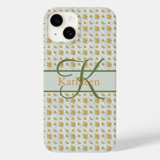 モノグラム 名前 はじめの文字 イエロー グリーン 花 Case-Mate iPhoneケース (裏面)