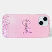 モノグラム 名前 はじめの文字 ピンク 紫 グリッター Case-Mate iPhoneケース (裏面 (横))