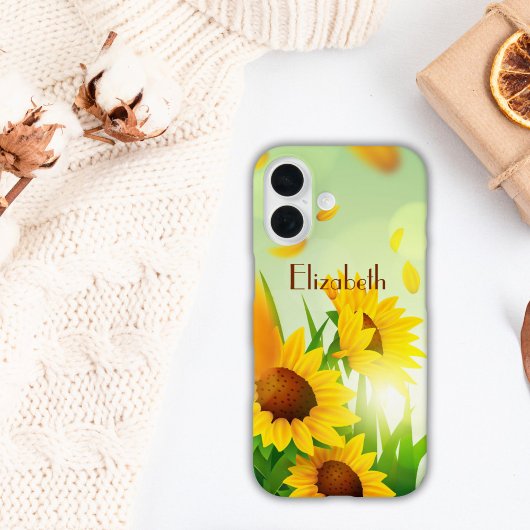 モノグラム 名前 ひまわり 黄色 緑 花 Case-Mate iPhoneケース