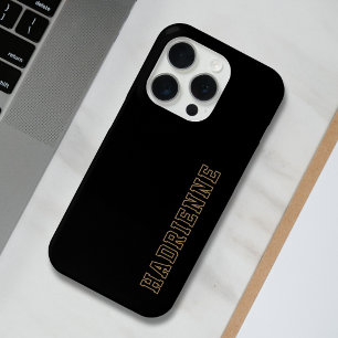 モノグラム+名前 アウトライン ブラック×ゴールド×ホワイト 大学 iPhone 15 PROケース