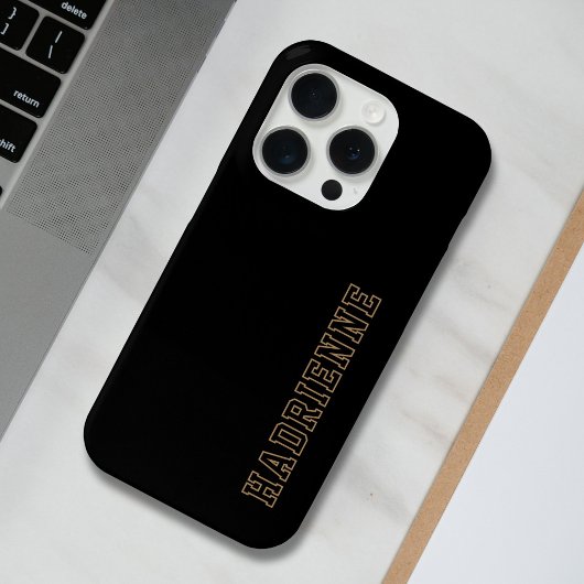 モノグラム＋名前 アウトライン ブラック×ゴールド×ホワイト 大学 Case-Mate iPhoneケース