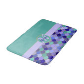 モノグラム+名前 |アクアティール(緑がかった色)&パープルマーメイド バスマット (アングル)