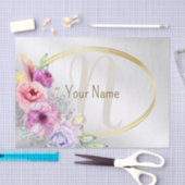 モノグラム 名前 カラフル ピンク 花柄 ゴールド フレーム 薄葉紙 (クラフト)