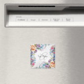 モノグラム 名前 カラフル フラワー フレーム エレガント モダン マグネット (インサイチュ (食洗機))