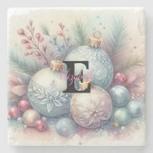モノグラム 名前 クリスマスツリー オーナメント 水彩画 ストーンコースター (正面)
