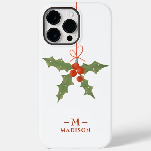 モノグラム 名前 クリスマス ヒイラギ 冬の花 Case-Mate iPhoneケース (裏面)