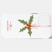モノグラム 名前 クリスマス ヒイラギ 冬の花 Case-Mate iPhoneケース (裏面 (横))