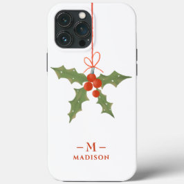 モノグラム 名前 クリスマス ヒイラギ 冬の花 iPhone 13 PRO MAXケース
