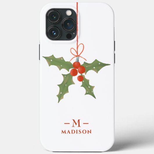 モノグラム 名前 クリスマス ヒイラギ 冬の花 Case-Mate iPhoneケース (裏面)