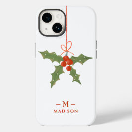 モノグラム 名前 クリスマス ヒイラギ 冬の花 Case-Mate iPhone 14ケース