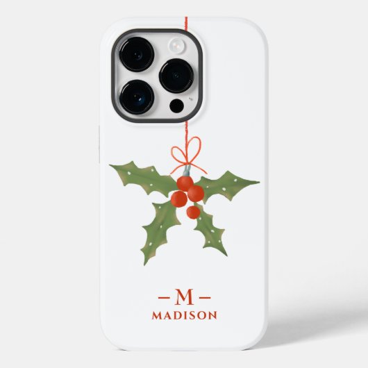 モノグラム 名前 クリスマス ヒイラギ 冬の花 Case-Mate iPhoneケース (裏面)