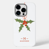モノグラム 名前 クリスマス ヒイラギ 冬の花 Case-Mate iPhoneケース (裏面)