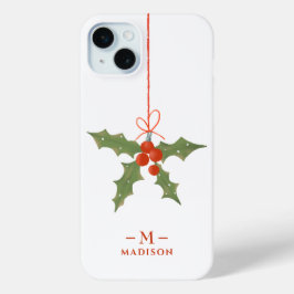 モノグラム 名前 クリスマス ヒイラギ 冬の花 iPhone 15 MINIケース