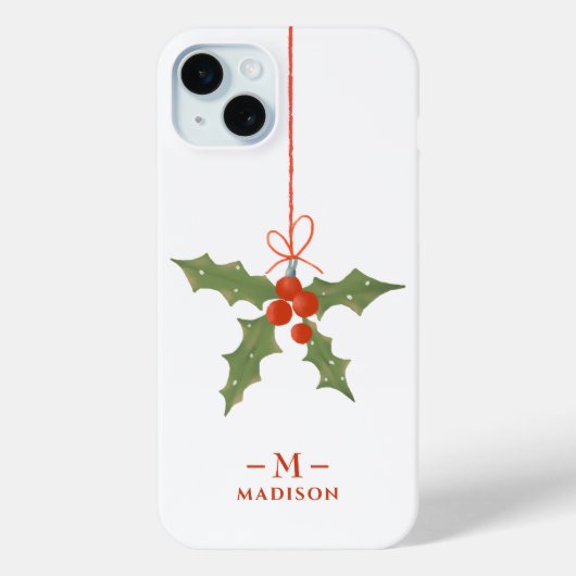 モノグラム 名前 クリスマス ヒイラギ 冬の花 Case-Mate iPhoneケース (裏面)