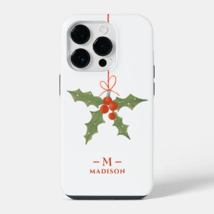 モノグラム 名前 クリスマス ヒイラギ 冬の花 iPhone 14 PROケース