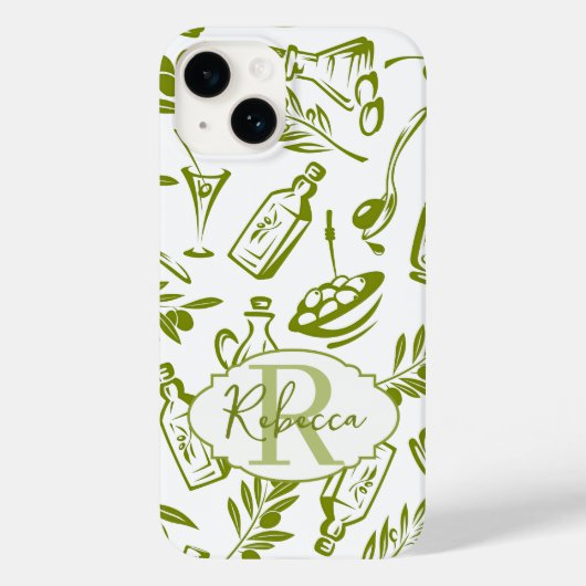 モノグラム 名前 グリーン 白 オリーブ ボタニカル パターン Case-Mate iPhoneケース (裏面)