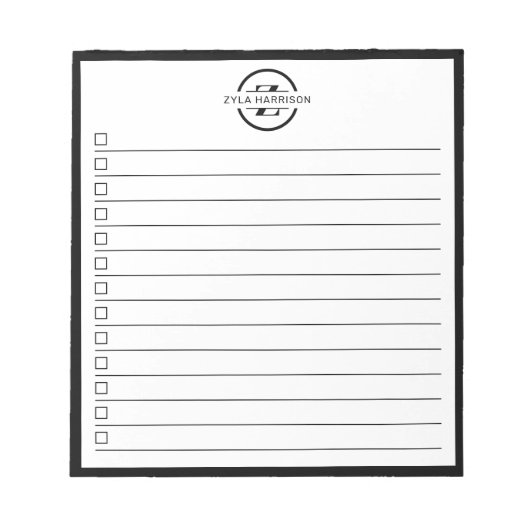 モノグラム 名前 チェックリスト 5.5" x 6" ノートパッド (正面)