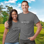 モノグラム&名前，トレンディーデザイングレーホワイト文字 Tシャツ