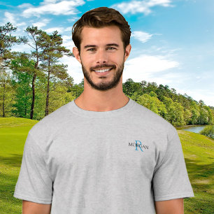 モノグラム&名前、トレンディーデザインブルー&ブラック Tシャツ