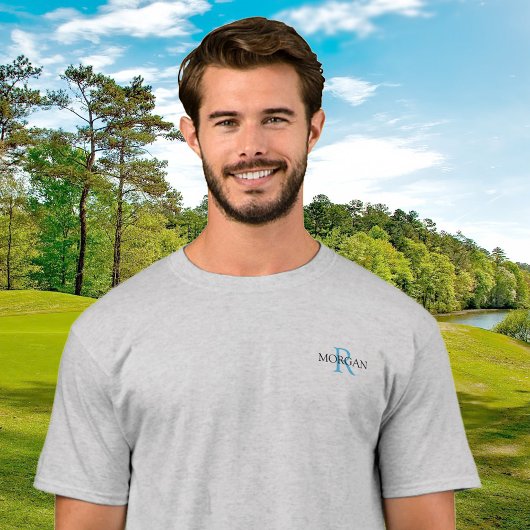 モノグラム&名前、トレンディーデザインブルー&ブラック Tシャツ